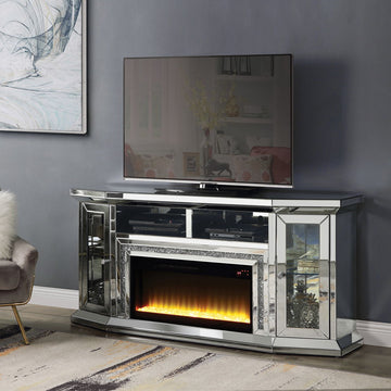 Noralie - 32" TV Stand With Fireplace & LED - Mirrored & Faux Diamonds