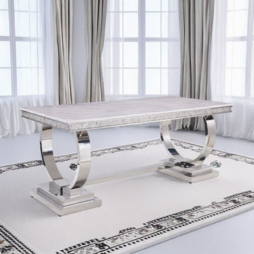 Zander - Dining Table - White Printed Faux Marble Top & Mirrored Silver