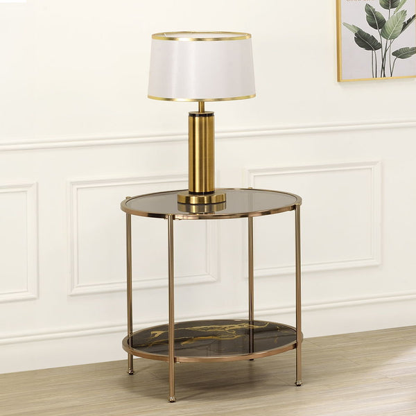 Fiorella End Table Black Marble Print & Champagne