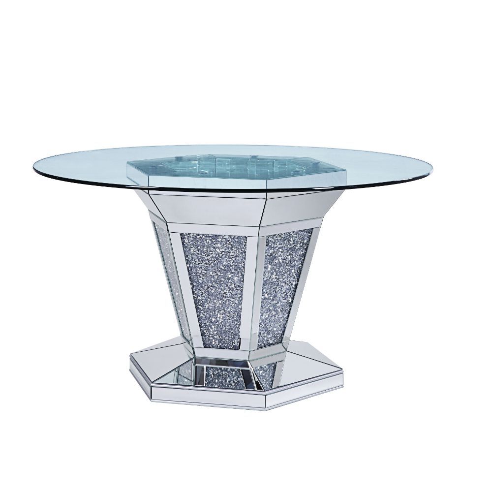 Noralie - Dining Table - Mirrored, Faux Diamonds & Clear Glass Top