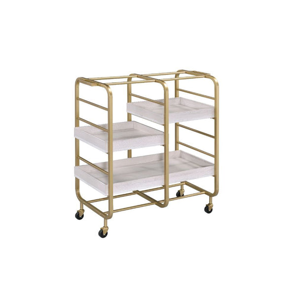 Vorrik Serving Cart Gold & White Washed
