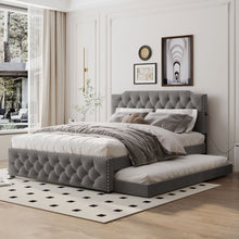 Upholstered Platform Bed With Trundle And 2 Sets Of USB Ports On Each Side, Fabric