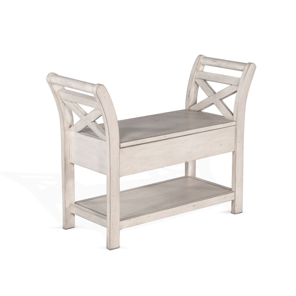 Bayside Accent Bench With Storage, Wood Seat Marble White