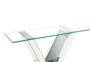 Noralie - Accent Table - Clear Glass, Mirrored & Faux Diamonds - 32"