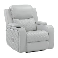 Elonzo - Power Motion Recliner With LED, Power Headrest & Speaker - Light Gray