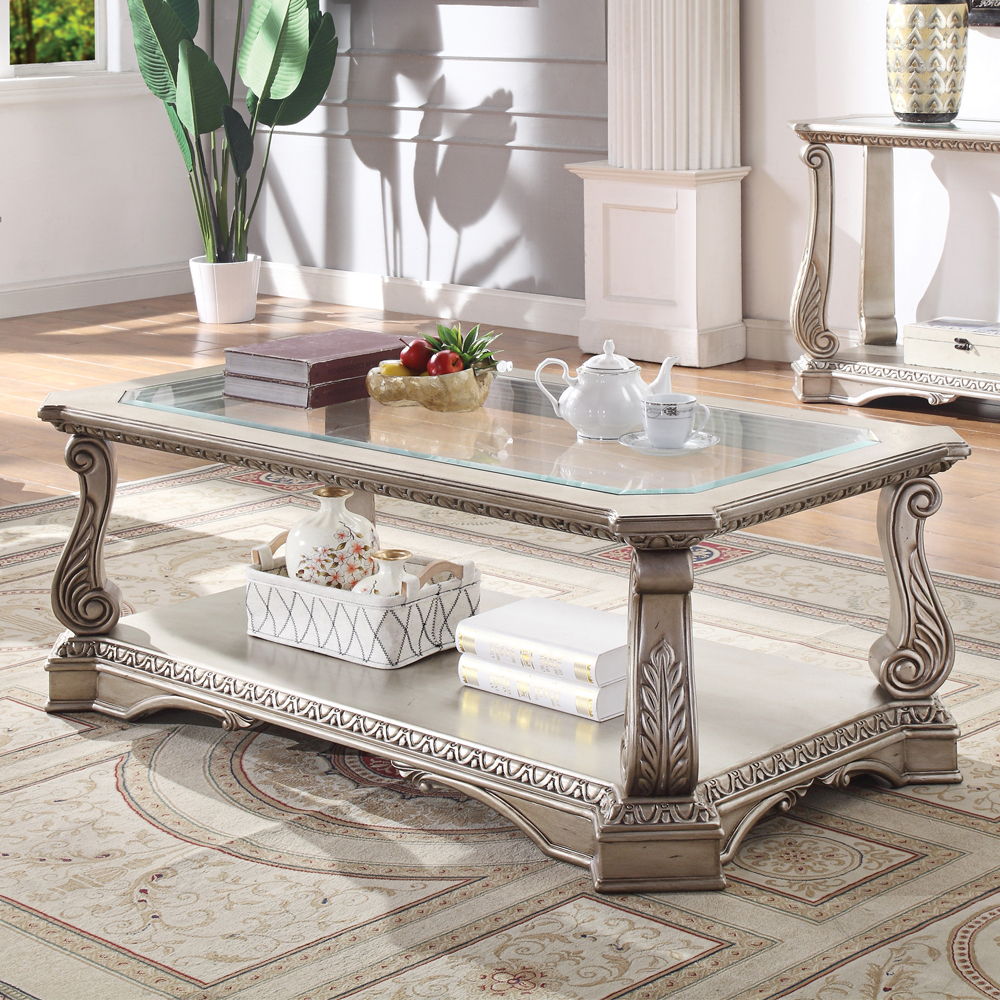 Northville - Coffee Table - Clear Glass & Antique Silver