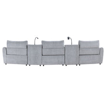 Fullar - Modular Console With Speaker & Cup Holder - Light Gary Chenille