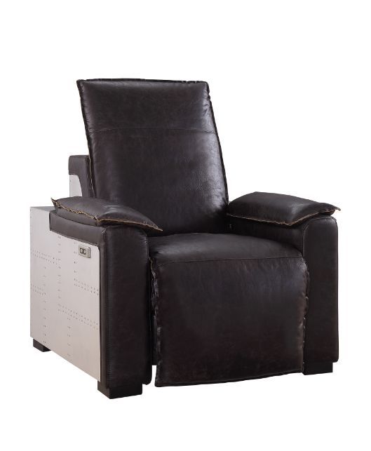 Misezon Power Motion Recliner Dark Top Grain Brown Leather & Aluminum