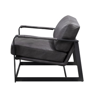 Locnos - Accent Chair - Gray Top Grain Leather & Black Finish