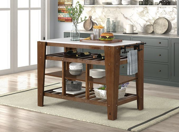 Alaroa Kitchen Island Marble Top & Rustic Brown