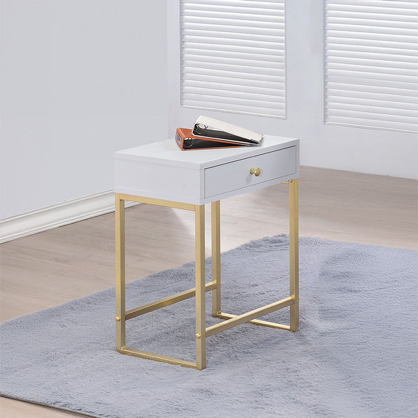 Coleen Accent Table White & Brass