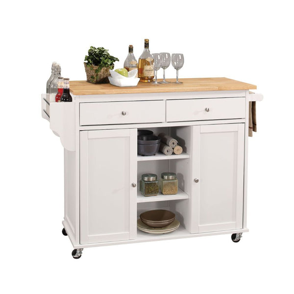Tullarick Kitchen Cart Natural Wooden Top & White