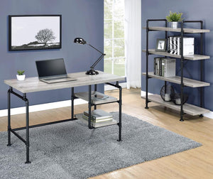 Delray - 2-Tier Open Shelving Writing Desk - Gray Driftwood And Black