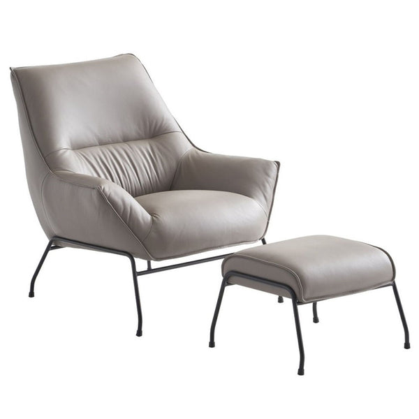 Jabel Accent Chair & Ottoman Khaki Top Grain Leather