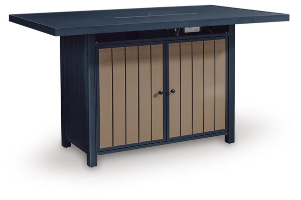 East Beach Rectangular Bar Table With Fire Pit Blue