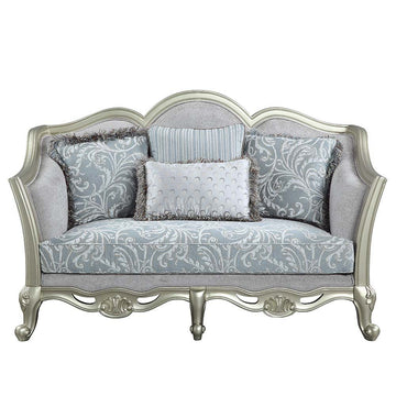 Qunsia - Loveseat With 4 Pillows - Light Gray Linen & Champagne