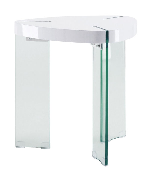 Noland End Table Clear Glass & White High Gloss