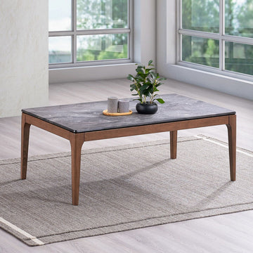 Bevis - Coffee Table - Engineered Stone Top & Walnut