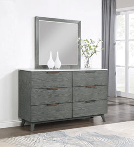 Nathan - 6-Drawer Dresser With Mirror - White Marble And Grey