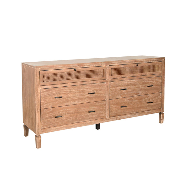 Natural Wood 6-Drawer Dresser With Rattan Accents Oak Grove