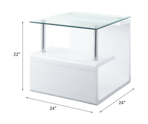 Nevaeh - End Table - Clear Glass Top & White High Gloss