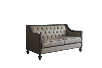 House Beatrice - Loveseat With 3 Pillows - Tan Synthetic Leather , Black Synthetic Leather & Charcoal