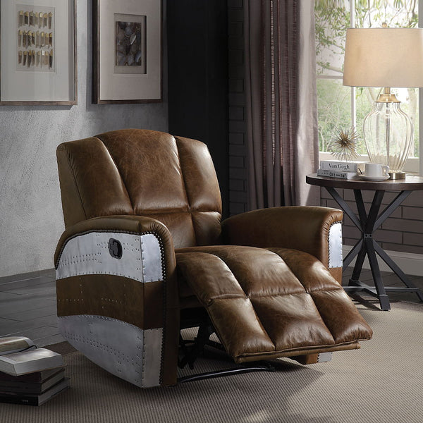 Brancaster Power Motion Recliner Retro Brown Top Grain Leather & Aluminum
