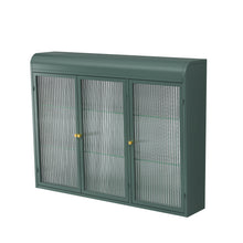 Arched Wall Mounted Cabinet, 3 Door Storage For Kitchen - Dark Green