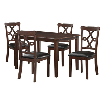 Ingeborg - 5 Piece Dining Set - Black Synthetic Leather & Espresso