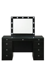 Avery - Vanity Desk With Glass Top, LED Mirror & Stool - Black