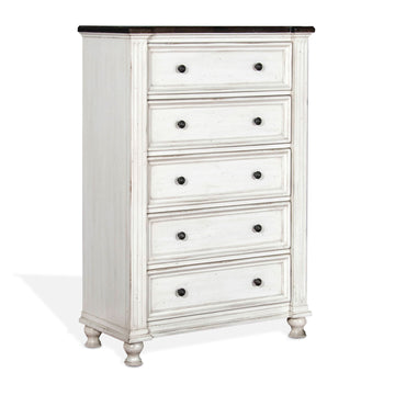 Carriage House - Chest With 5 Drawers - Cottage White / Europen Dark