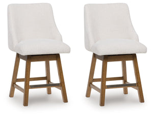 Cabalynn - Oatmeal / Light Brown - Upholstered Swivel Barstool (Set of 2)