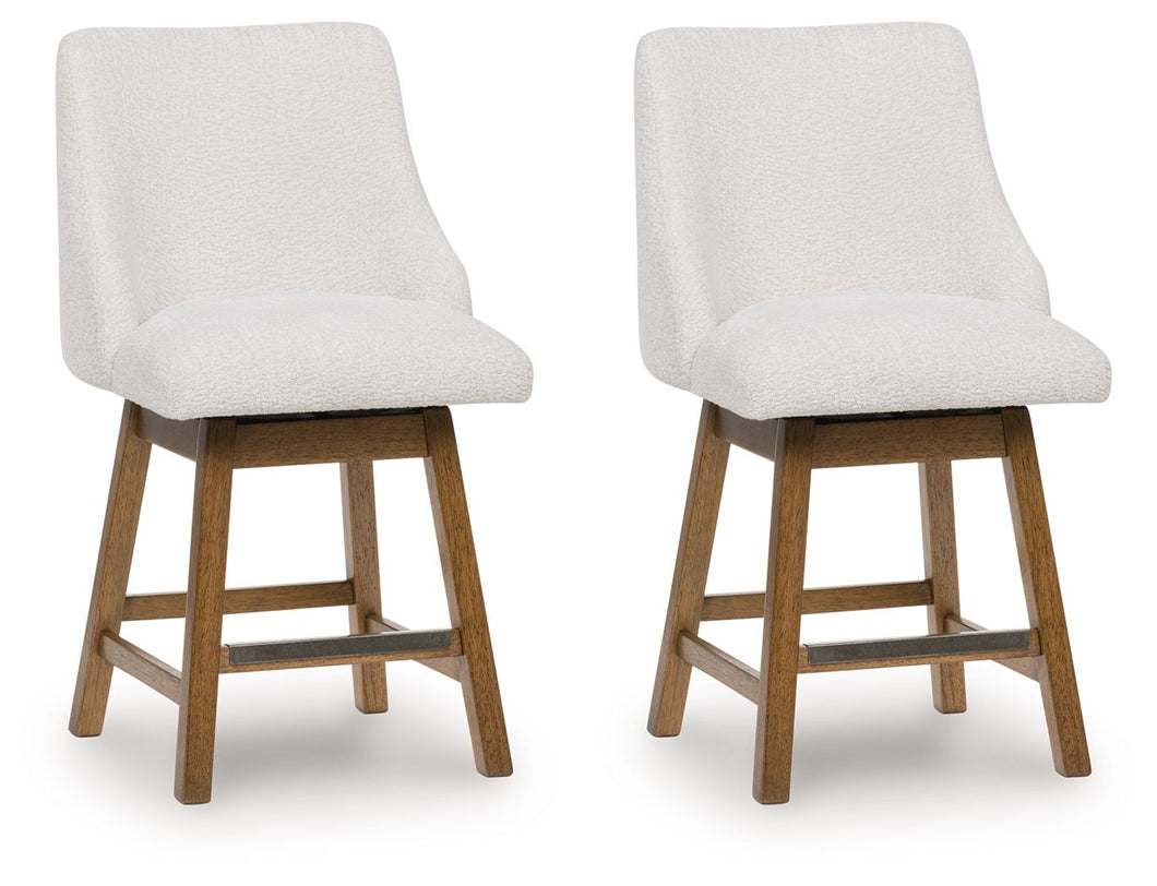 Cabalynn - Oatmeal / Light Brown - Upholstered Swivel Barstool (Set of 2)