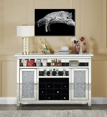 Noralie - 41" Wine Cabinet With LED - Mirrored & Faux Diamonds
