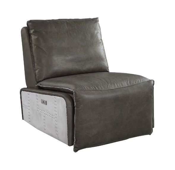 Metier Power Motion Recliner Gray Top Grain Leather & Aluminum