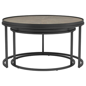 Rodrigo - 2 Piece Round Wood Nesting Table Set - Weathered Elm