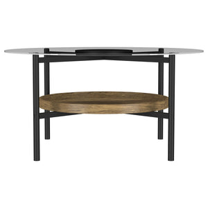 Delfin - Round Glass Top Coffee Table - Black And Brown