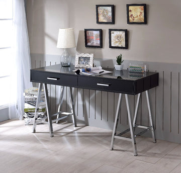 Coleen - Writing Desk With USB - Black High Gloss & Chrome