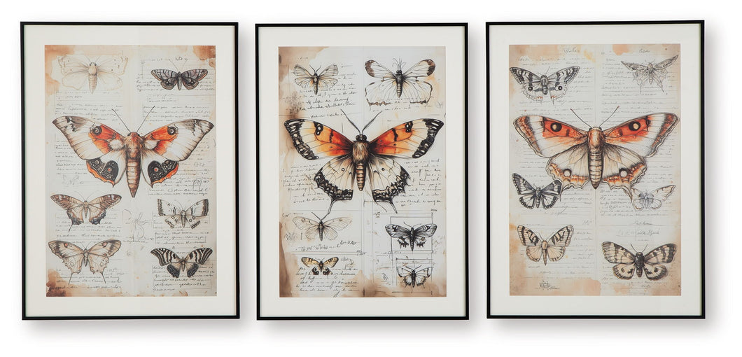 Jossletts - Orange / Black / Ivory - Wall Art Set (Set of 3)
