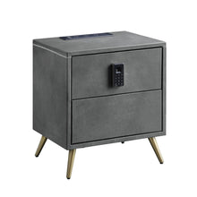Doris - Nightstand With USB & Electric Lock - Gray Top Grain Leather