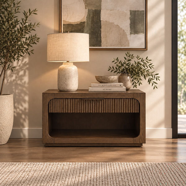 Leanna Nightstand With Wood Top Brown Oak