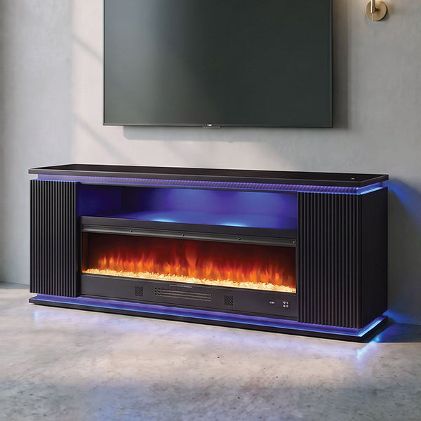 Medea 71" TV Stand with Electric Fireplace & Heater – Black