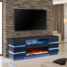 Terni 3 Pc TV Stand Set with Electric Fireplace & 2 Side Tables – Black