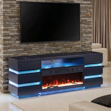 Terni 3 Pc TV Stand Set with Electric Fireplace & 2 Side Tables – Black