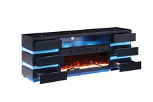 Terni 3 Pc TV Stand Set with Electric Fireplace & 2 Side Tables – Black