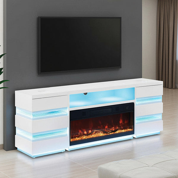 Terni 3 Pc TV Stand Set with Electric Fireplace & 2 Side Tables – White