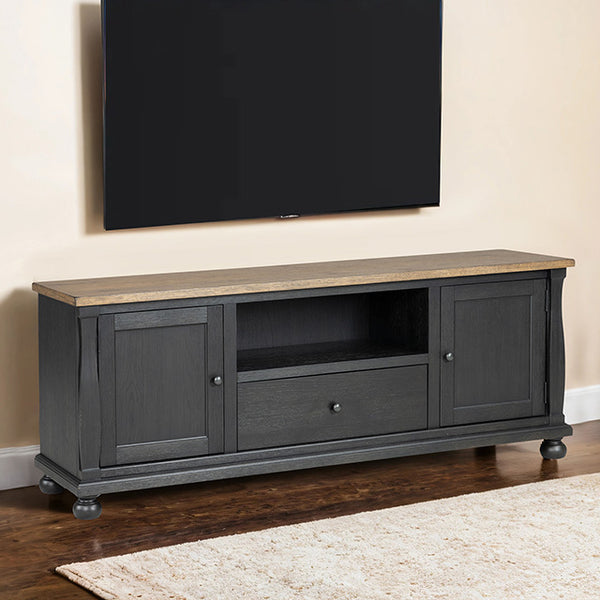 Neue Mills 72" TV Console – Weathered Black / Brown
