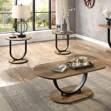 Olbia 3 Pc Table Set – Rustic Oak/Sand Black