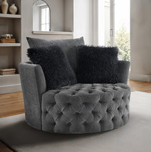 Sofi Button Tufted Swivel Chair – Dark Gray