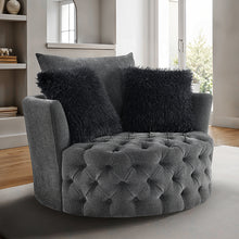 Sofi Button Tufted Swivel Chair – Dark Gray